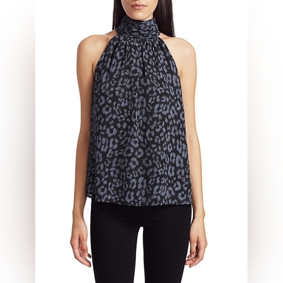 Joie Light Brown Leopard Animal Print 100% Silk Sleeveless Halter Top Y2K Party - Picture 2 of 12